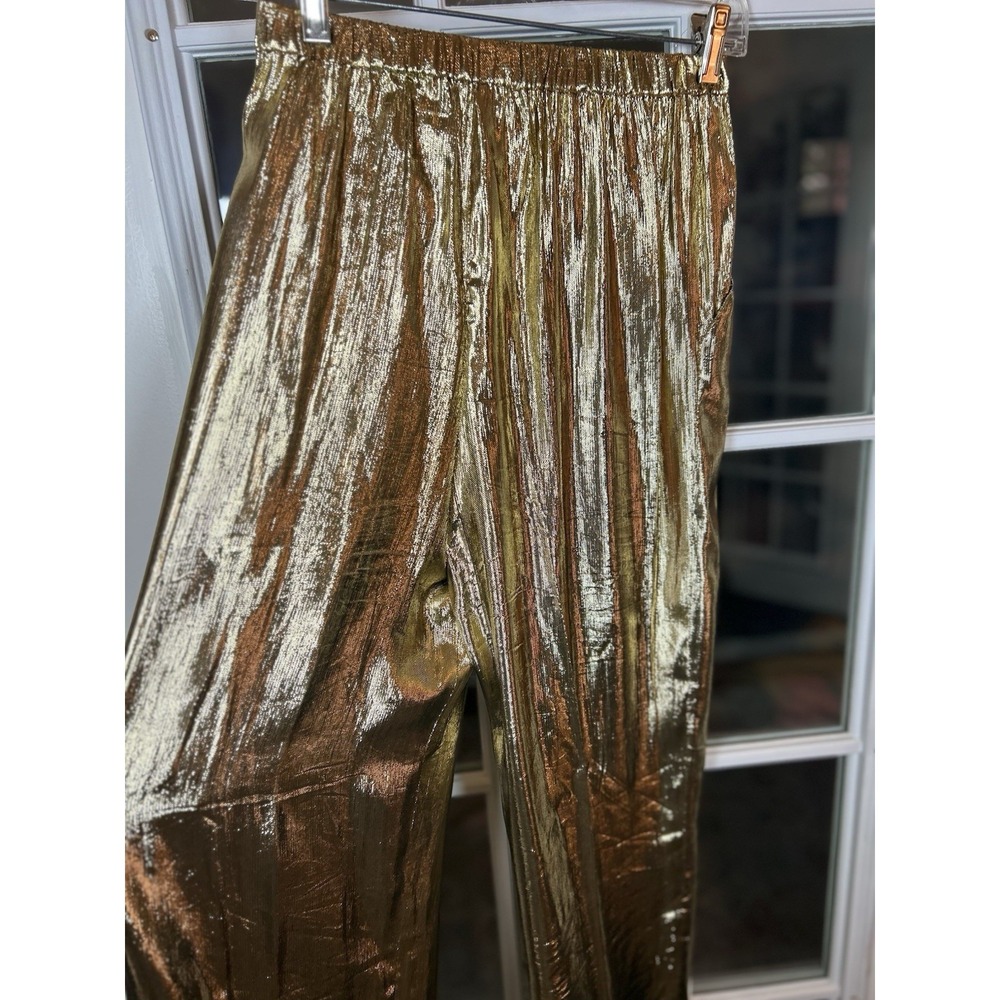 Vintage 80s UMI Collections Anne Crimmins Wide Leg Gold Lame Pants Size 8 - Picture 9 of 13